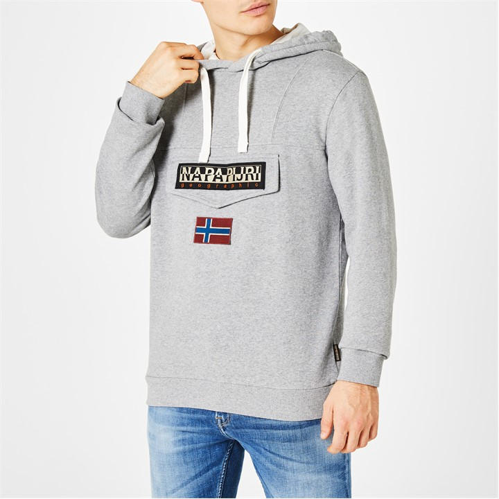 Napapijri Men' Grey Burgee Logo Hoodie in Size S, Sports Direct
