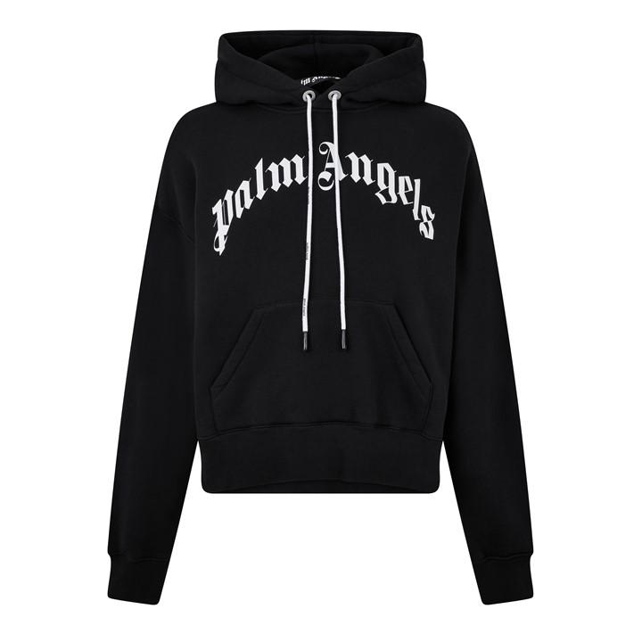 Palm Angels Men's Black Curved Logo Hoodie Small