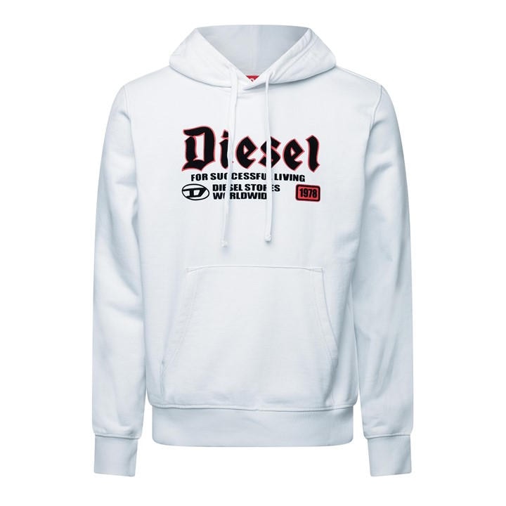 Diesel Men's White Over The Head Hoodie in Size L, Sports Direct
