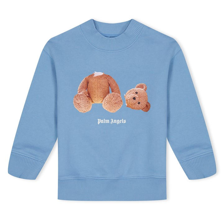 Palm Angels Boys Blue Bear Print Logo Crew Sweatshirt, Sports Direct