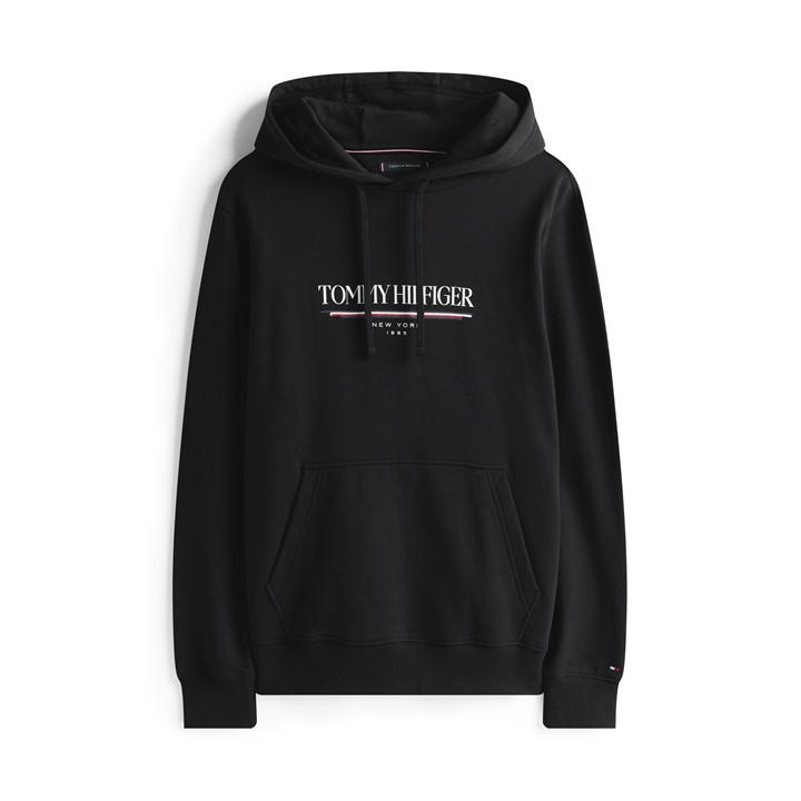 Tommy Hilfiger Men' Black Logo Drawstring Hoodie in Size S, Sports Direct