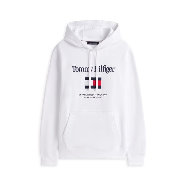 Tommy Hilfiger Men's White Embro Flag Pull Over Hoodie in Size M, Sports Direct
