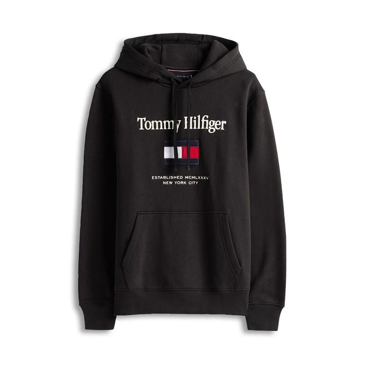 Tommy Hilfiger Men's Black Embro Flag Pull Over Hoodie in Size XL, Sports Direct