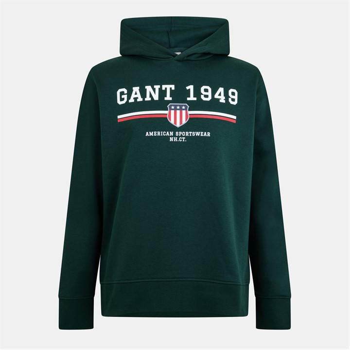 Gant Men's Green Graphic Hoodie in Size M, Sports Direct
