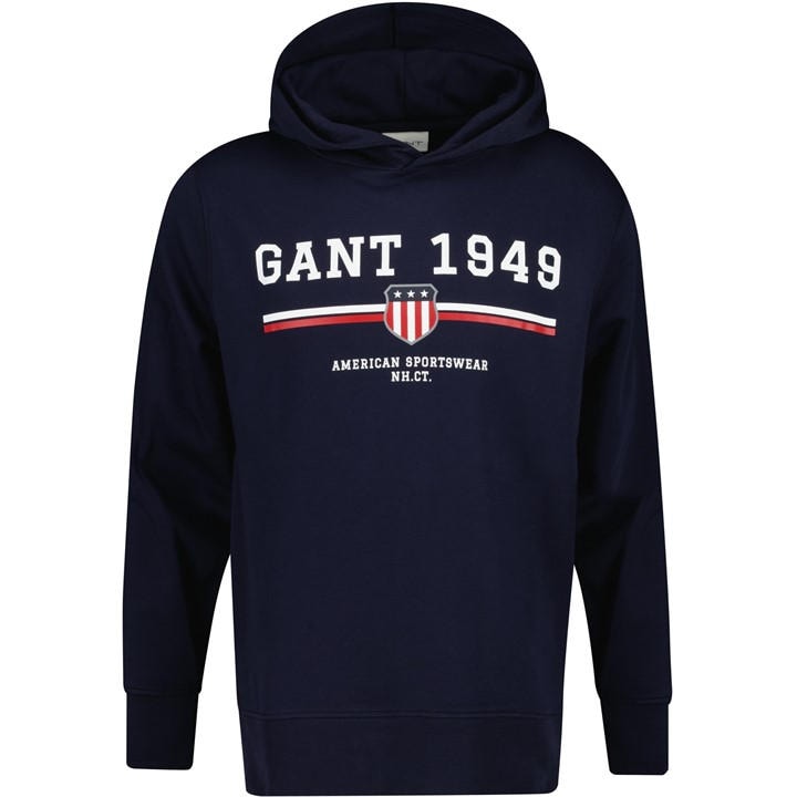 Gant Men's Blue Graphic Hoodie in Size M, Sports Direct