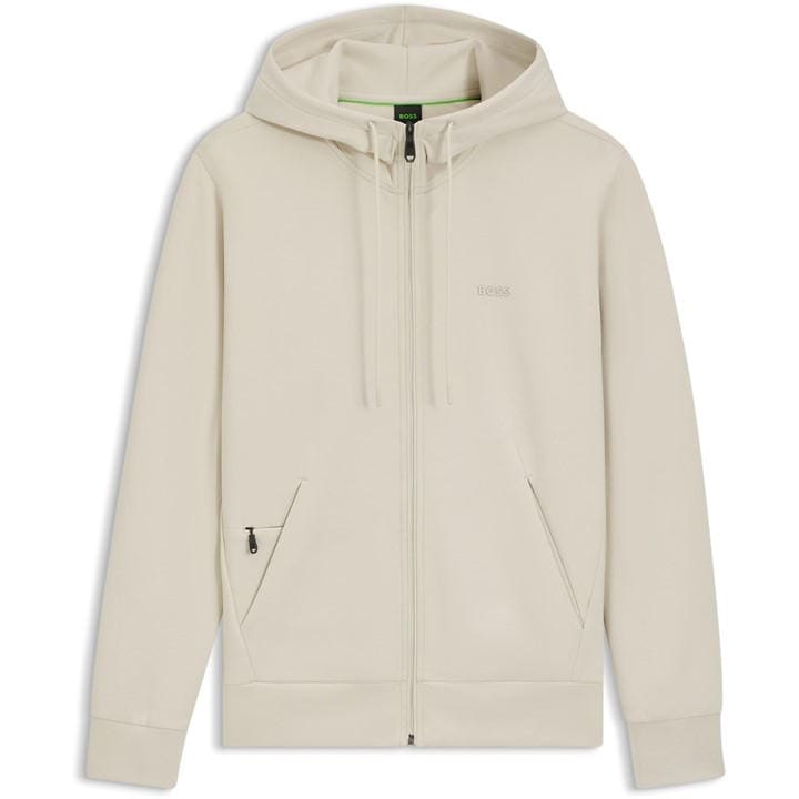 Boss Men's White Green Full-Zip Hoodie With Adjustable Drawstring Hood - Streamlined Design in Size XL, Sports Direct