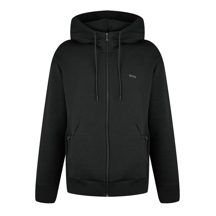 Boss Men' Black Green Full-Zip Hoodie With Adjustable Drawstring Hood - Streamlined Design in Size S, Sports Direct