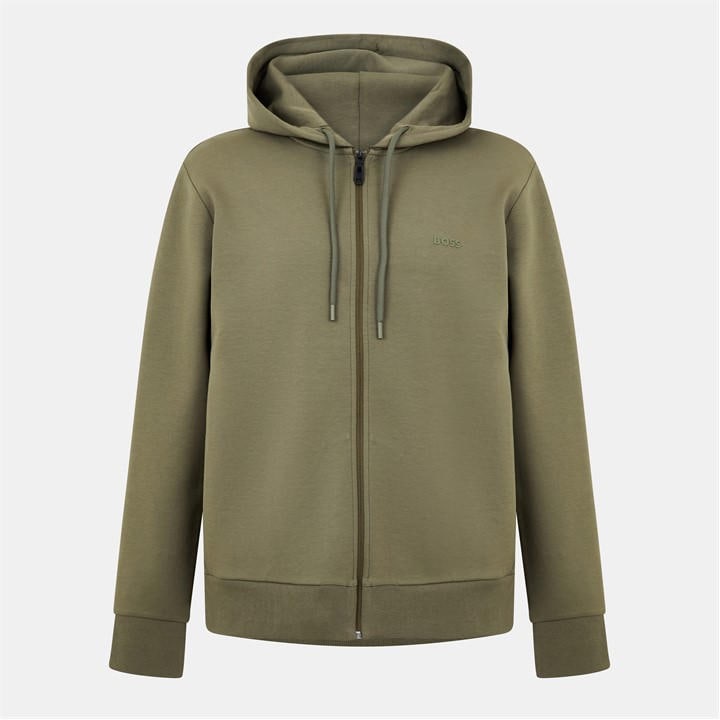 Boss Men's Beige Green Full-Zip Hoodie With Adjustable Drawstring Hood - Streamlined Design in Size M, Sports Direct