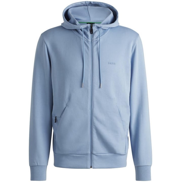 Boss Men' Blue Green Full-Zip Hoodie With Adjustable Drawstring Hood - Streamlined Design in Size S, Sports Direct