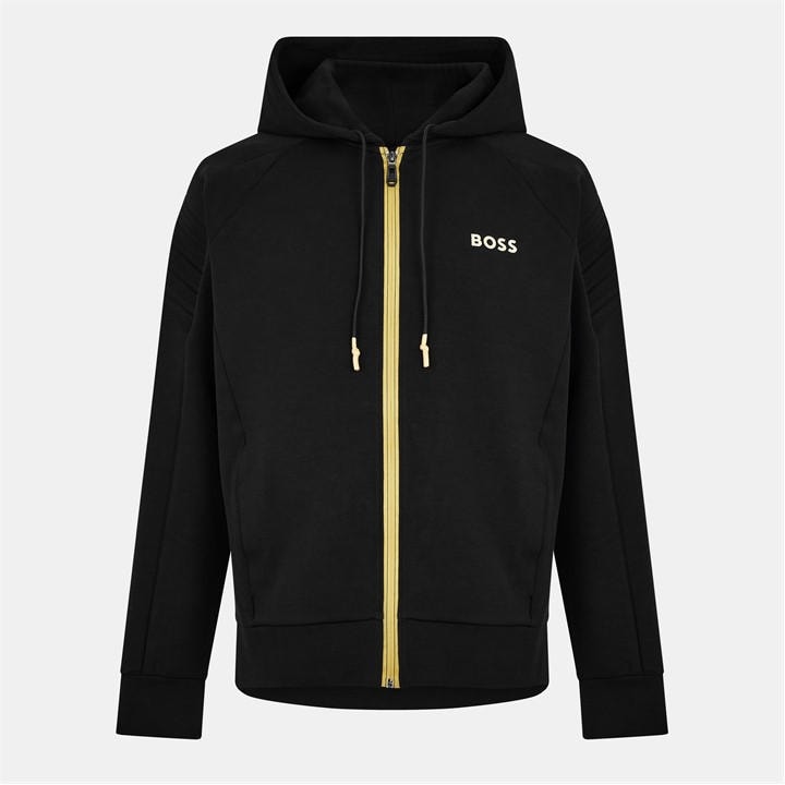 Boss Men' Black Green Full-Zip Hoodie With Adjustable Drawstring Hood - Streamlined Design in Size S, Sports Direct