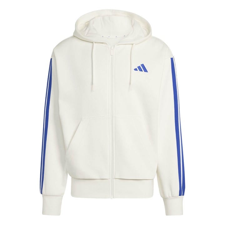 Adidas Men's White Essentials Fleece 3-Stripes Full-Zip Hoodie in Size XL, Sports Direct