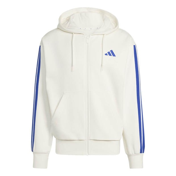 White/Bue - adidas - Essentials Fleece 3-Stripes Full-Zip Hoodie Mens