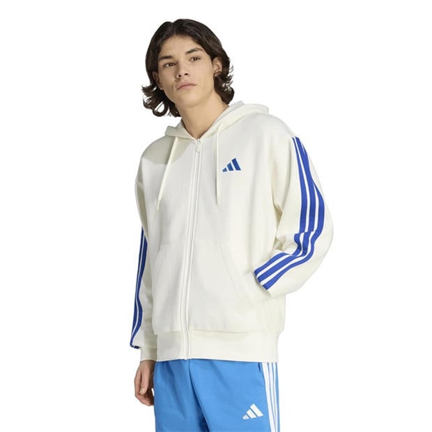 White/Bue - adidas - Essentials Fleece 3-Stripes Full-Zip Hoodie Mens