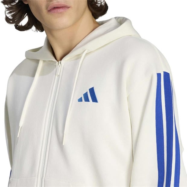 White/Bue - adidas - Essentials Fleece 3-Stripes Full-Zip Hoodie Mens