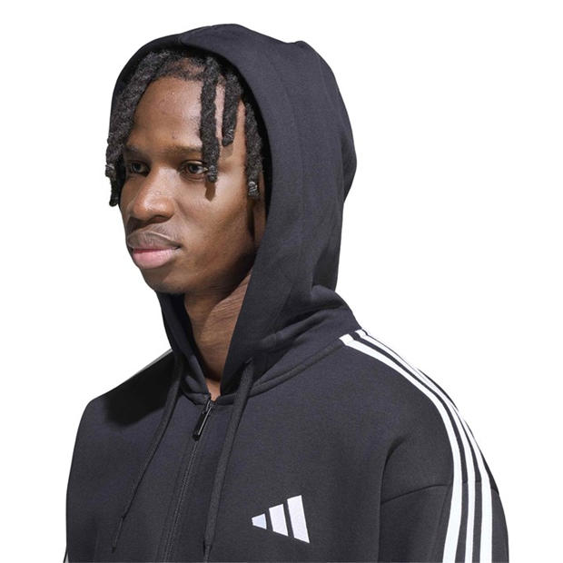 Black/White - adidas - Essentials Fleece 3-Stripes Full-Zip Hoodie Mens