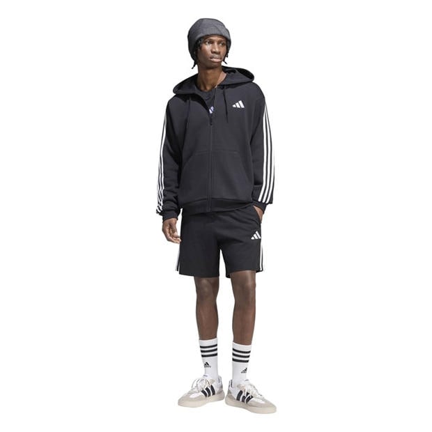 Black/White - adidas - Essentials Fleece 3-Stripes Full-Zip Hoodie Mens