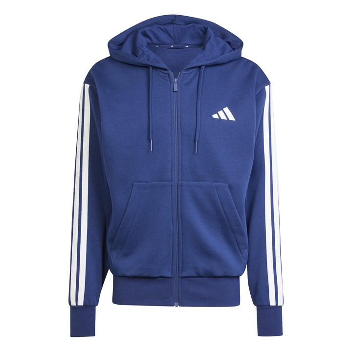 Adidas Men' Blue Essentials Fleece 3-Stripes Full-Zip Hoodie in Size S, Sports Direct