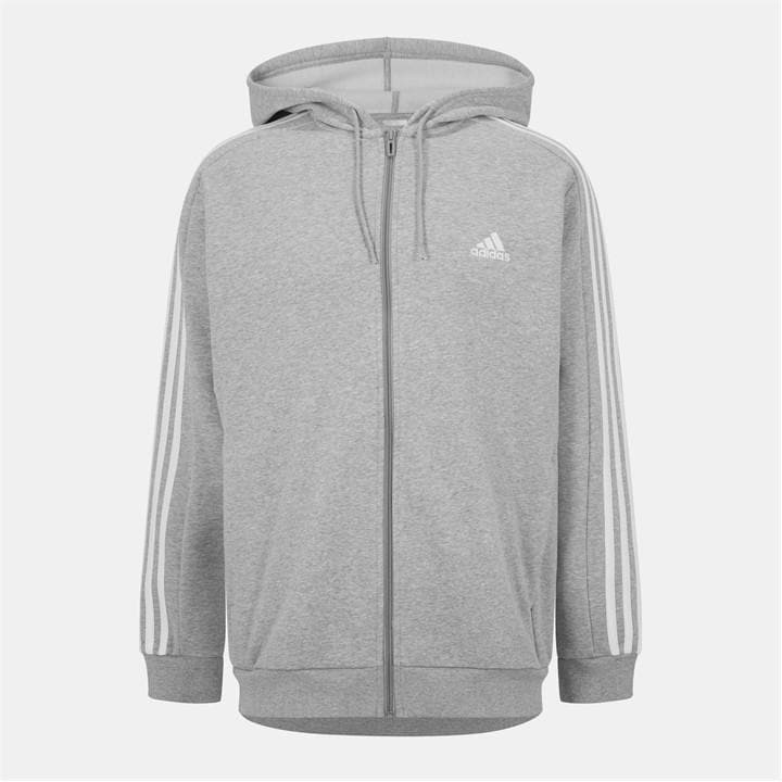 Adidas Men's Grey Essentials Fleece 3-Stripes Full-Zip Hoodie in Size XL, Sports Direct