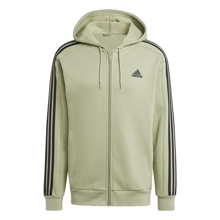 Adidas Men's Green Essentials Fleece 3-Stripes Full-Zip Hoodie in Size M, Sports Direct