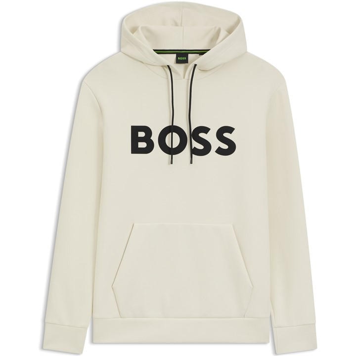 Boss Men's White Green Long Sleeve Hoodie - Performance Fabric With Natural Stretch in Size 2XL, Sports Direct