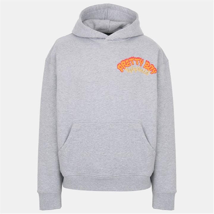 Pretty Boy Ugly World Men' Grey Fire Cotton Long Sleeve Oversized Fit Hoodie in Size S, Sports Direct