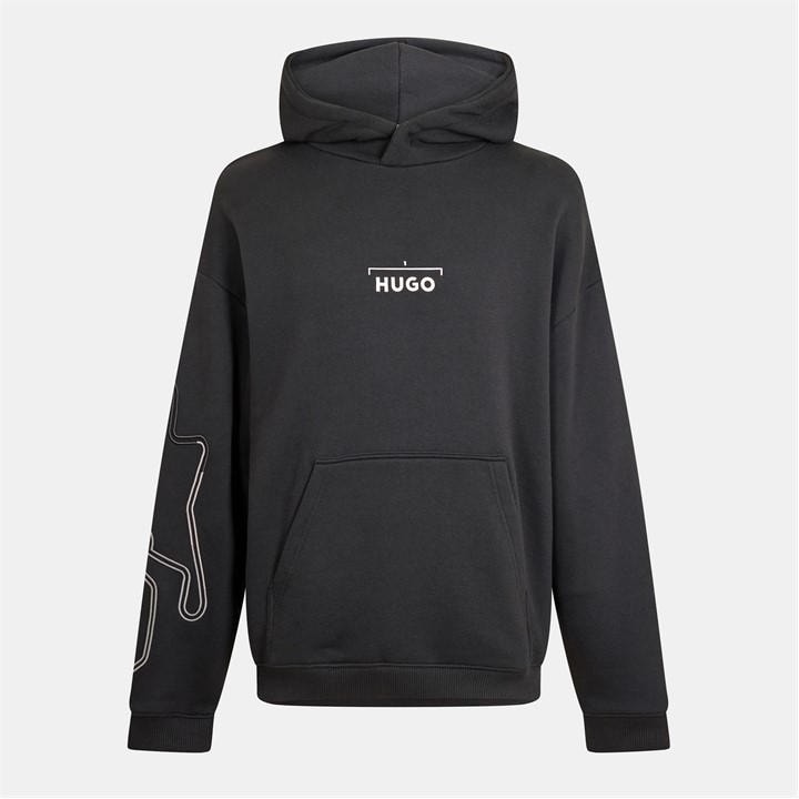 Hugo Men's Black Racing-Print Hoodie in Size XS, Sports Direct