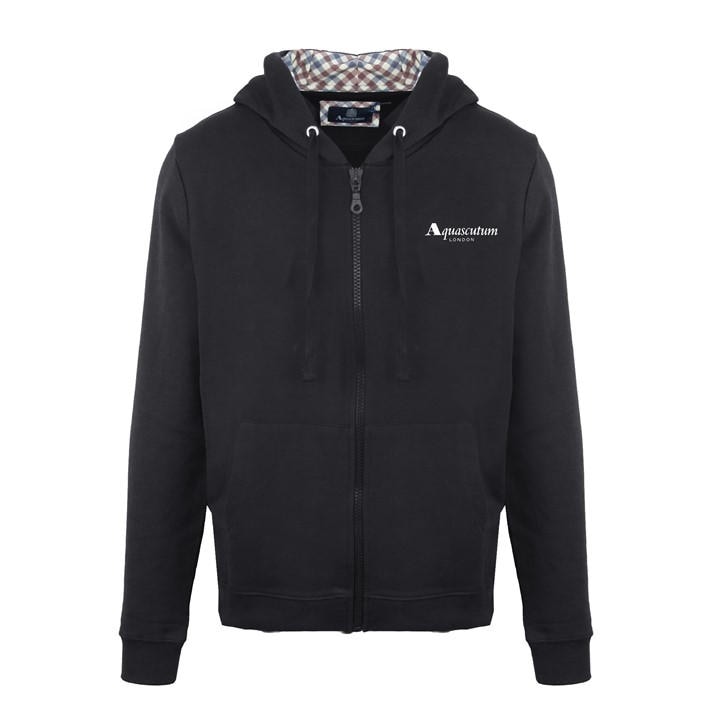 Aquascutum Men's Black Zip Hood Sweat Zip Hoodie in Size L, Sports Direct