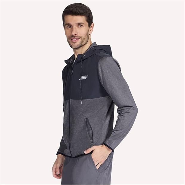 Black/Charcoal - Skechers - Skechers Hk Weekend Fz Hoodie Hoody Mens