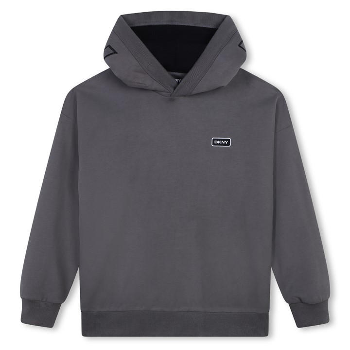 Dkny  Kids Grey ' Logo Applique Pull Over Relaxed Fit Hoodie in Size 9 - 10 Years, Sports Direct