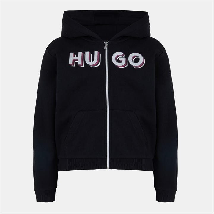 Hugo Girls Black Kids' Logo Cotton-Mix Zip Hoodie in Size 9 - 10 Years, Sports Direct