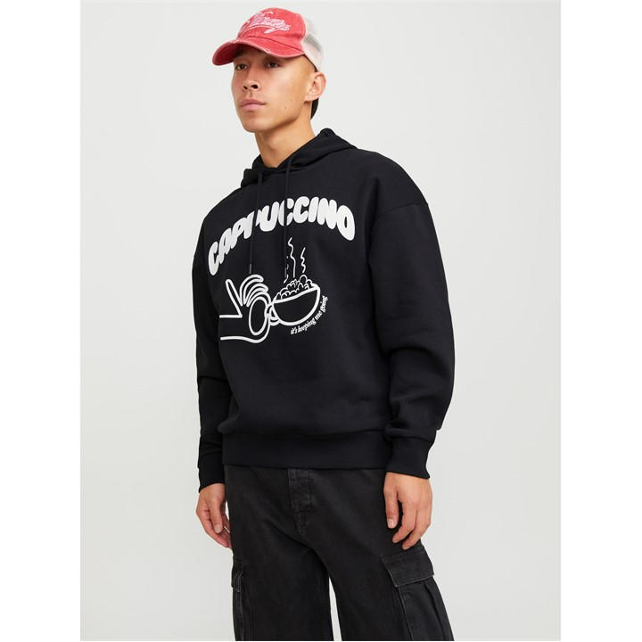 Jack And Jones Men's Black Graphic Cappuccino Print Hoodie in Size L, Sports Direct
