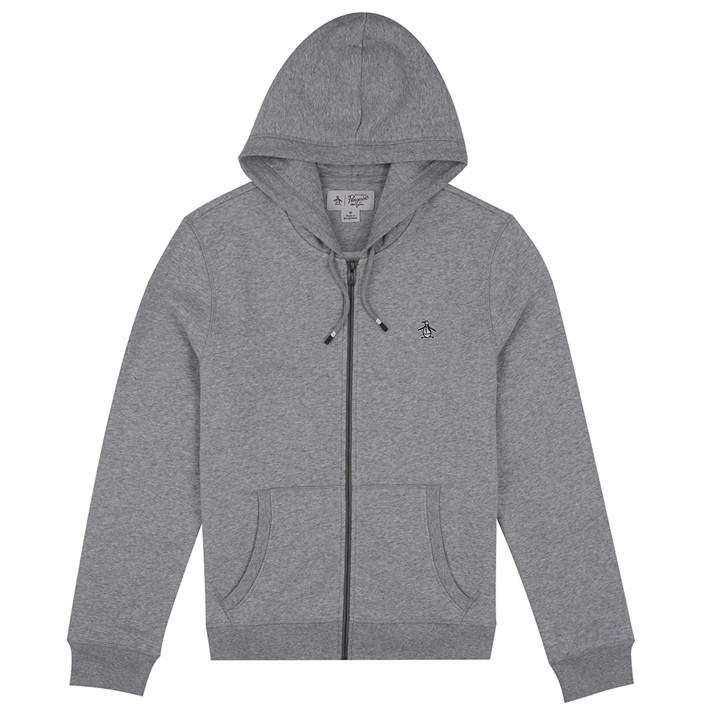 Original Penguin Men' Grey Sticker Pete Full Zip Hoodie in Size S, Sports Direct