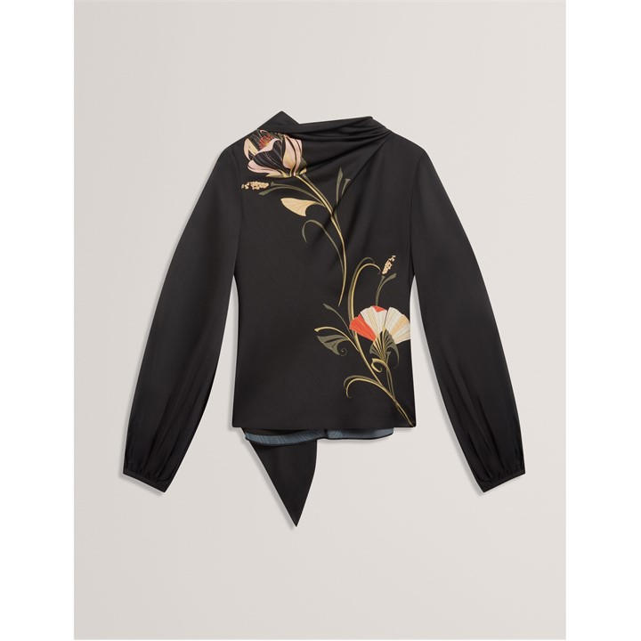 Ted Baker Women's Black Tie Neck Long Sleeve Blouse in Size 8, Sports Direct