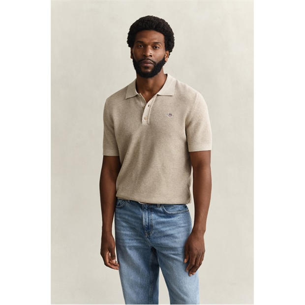 Oat Melange 198 - Gant - Men's Short Sleeve Polo Shirt