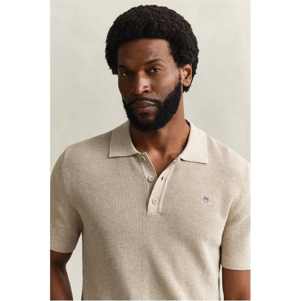 Oat Melange 198 - Gant - Men's Short Sleeve Polo Shirt