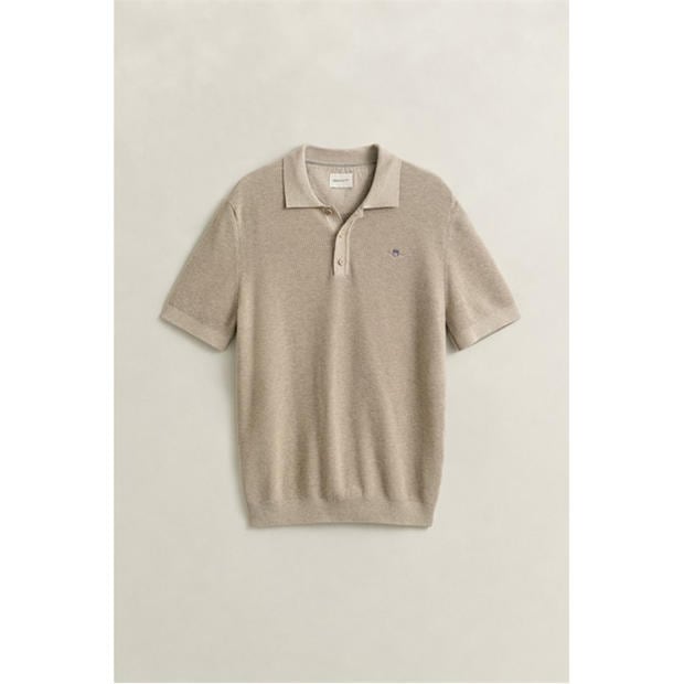 Oat Melange 198 - Gant - Men's Short Sleeve Polo Shirt