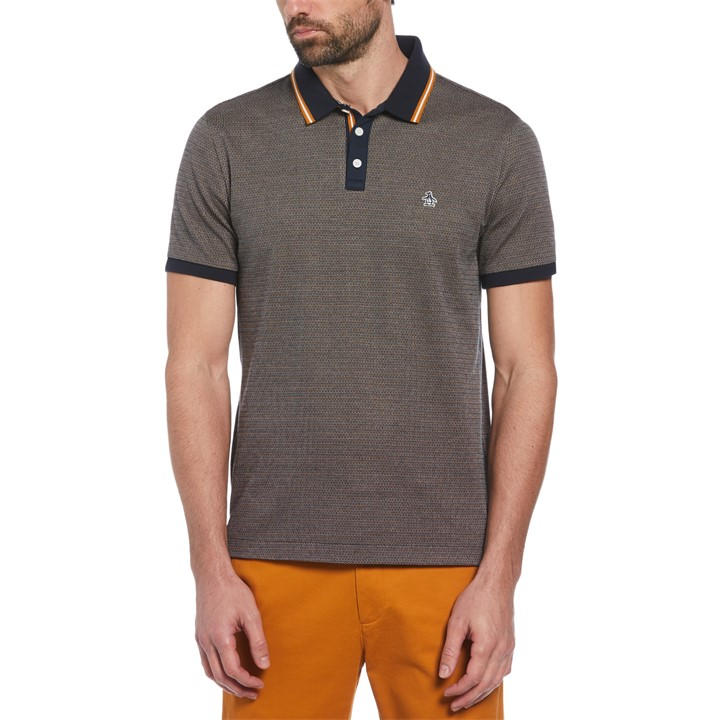 Original Penguin Men' Blue Jacquard Short-Sleeve Polo Shirt in Size S, Sports Direct