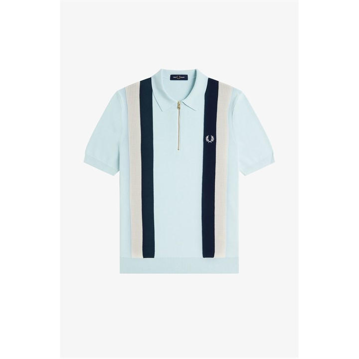 Fred Perry Men's Blue Vertical Stripe Zipped Short-Sleeve Polo Shirt in Size 2XL, Sports Direct