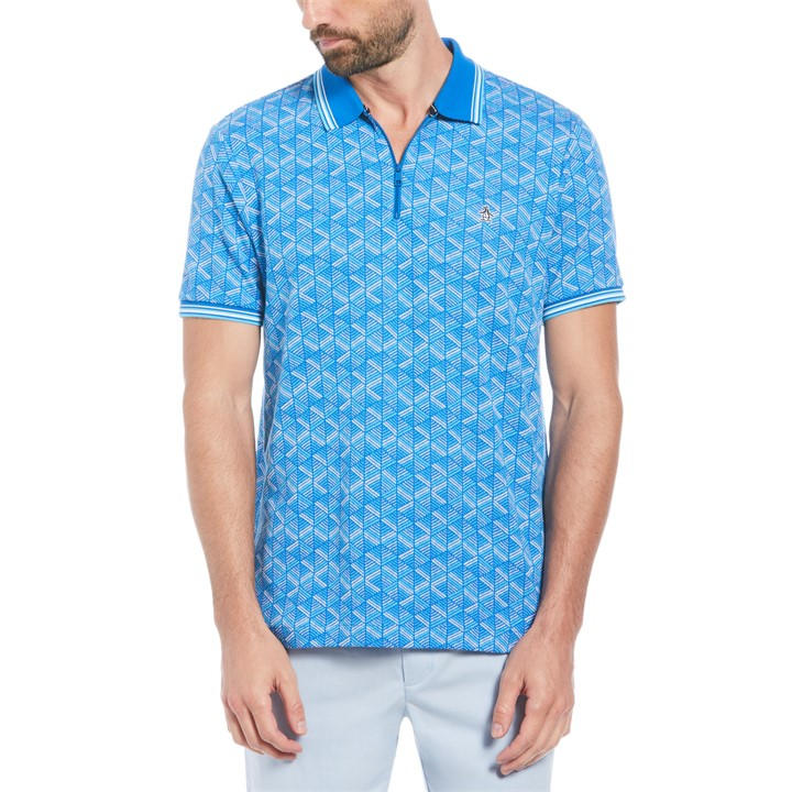 Original Penguin Men's Blue Jacquard Short-Sleeve Polo Shirt in Size M, Sports Direct