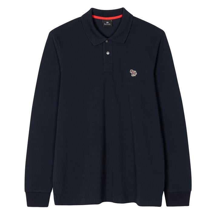 Ps Paul Smith Men's Blue Zebra Embroidered Cotton Long Sleeve Polo Shirt in Size 2XL, Sports Direct