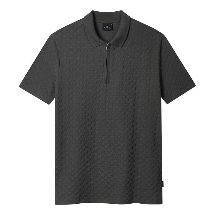 Ps Paul Smith Men' Grey Zipped Waffle Short Sleeve Polo Shirt in Size S, Sports Direct