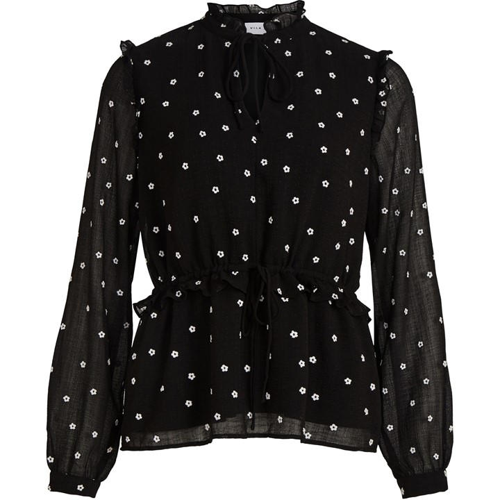 Vila Women's Black Siffa Long-Sleeve Blouse in Size 8, Sports Direct