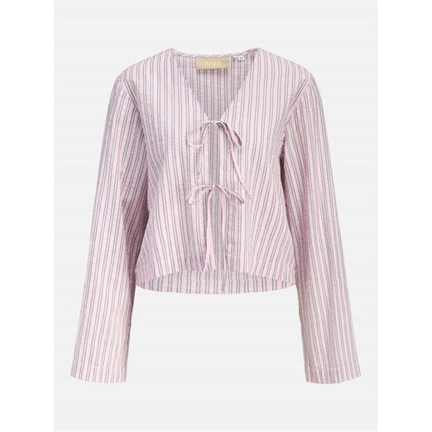 Pink Lady - JJXX - Women's Zoe Seersucker Long Sleeve Tie Blouse