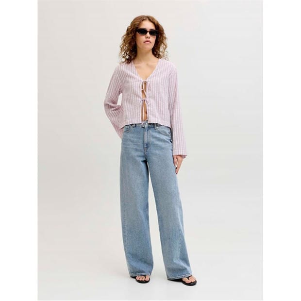 Pink Lady - JJXX - Women's Zoe Seersucker Long Sleeve Tie Blouse