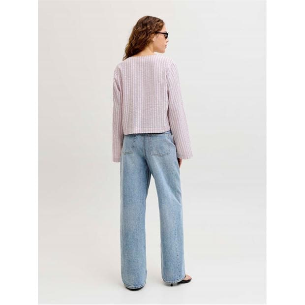 Pink Lady - JJXX - Women's Zoe Seersucker Long Sleeve Tie Blouse
