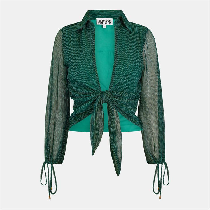 Amylynn Women's Green Lurex Long-Sleeve Blouse in Size 8, Sports Direct