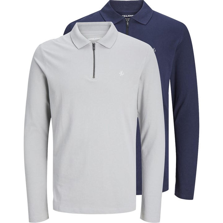 Jack And Jones Men's Multi Long Sleeve Polo Shirt 2 Pack - Extra Large