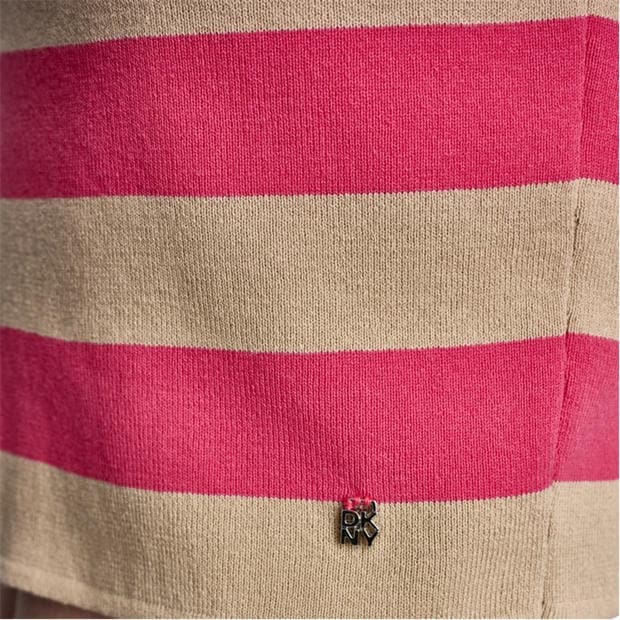 Travt/Punch/Wh - DKNY - Womens Striped Sleeveless Polo Sweater
