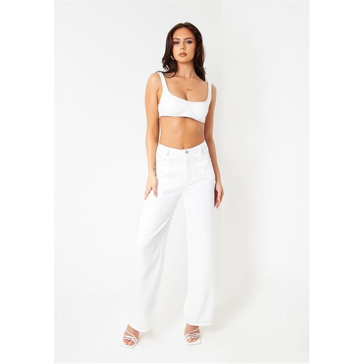 Missy Empire Women's White Contrast Stitch Straight Leg Trousers in Size 6, Sports Direct