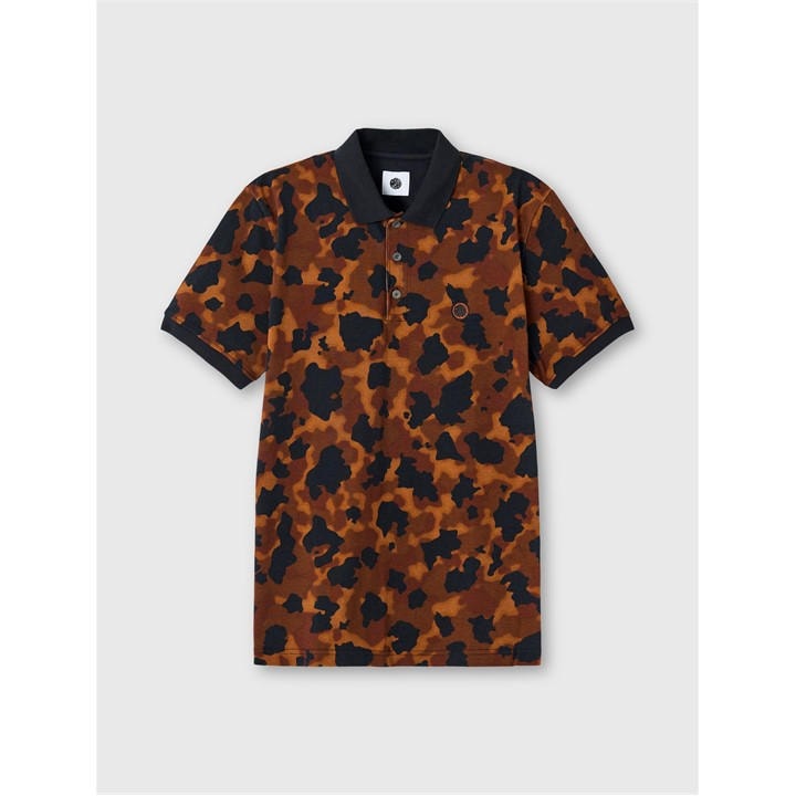 Pretty Green Men' Brown Brindle Short-Sleeve Polo Shirt in Size S, Sports Direct